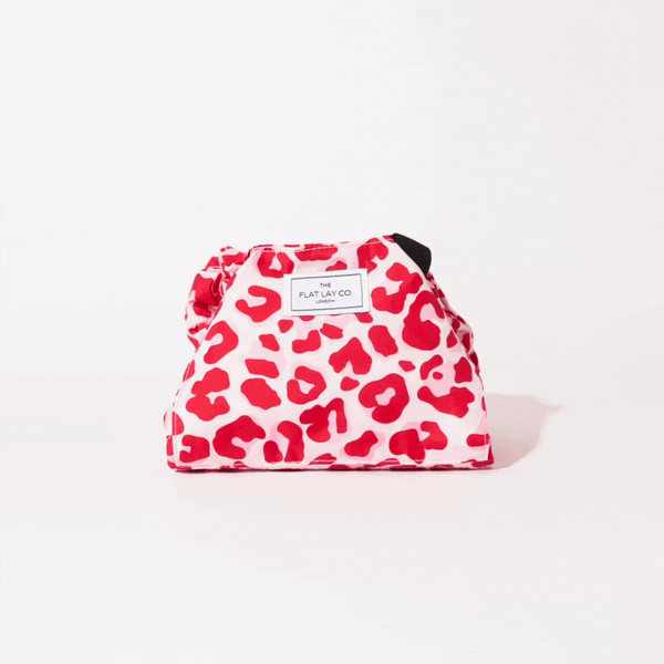 Pink Leopard Drawstring Flat Lay Makeup Bag
