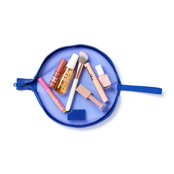 Cobalt Blue Mesh Lunar Flat Lay Makeup Pouch 