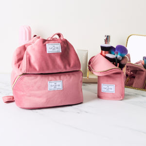 Drawstring Flat Lay Makeup Bag - Pink Velvet