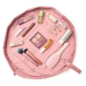 Drawstring Flat Lay Makeup Bag - Pink Velvet