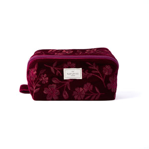 Flat Lay Makeup Box Bag - Dark Cherry Bloom Velvet