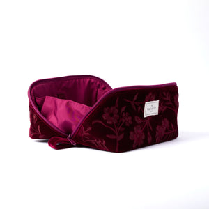 Flat Lay Makeup Box Bag - Dark Cherry Bloom Velvet