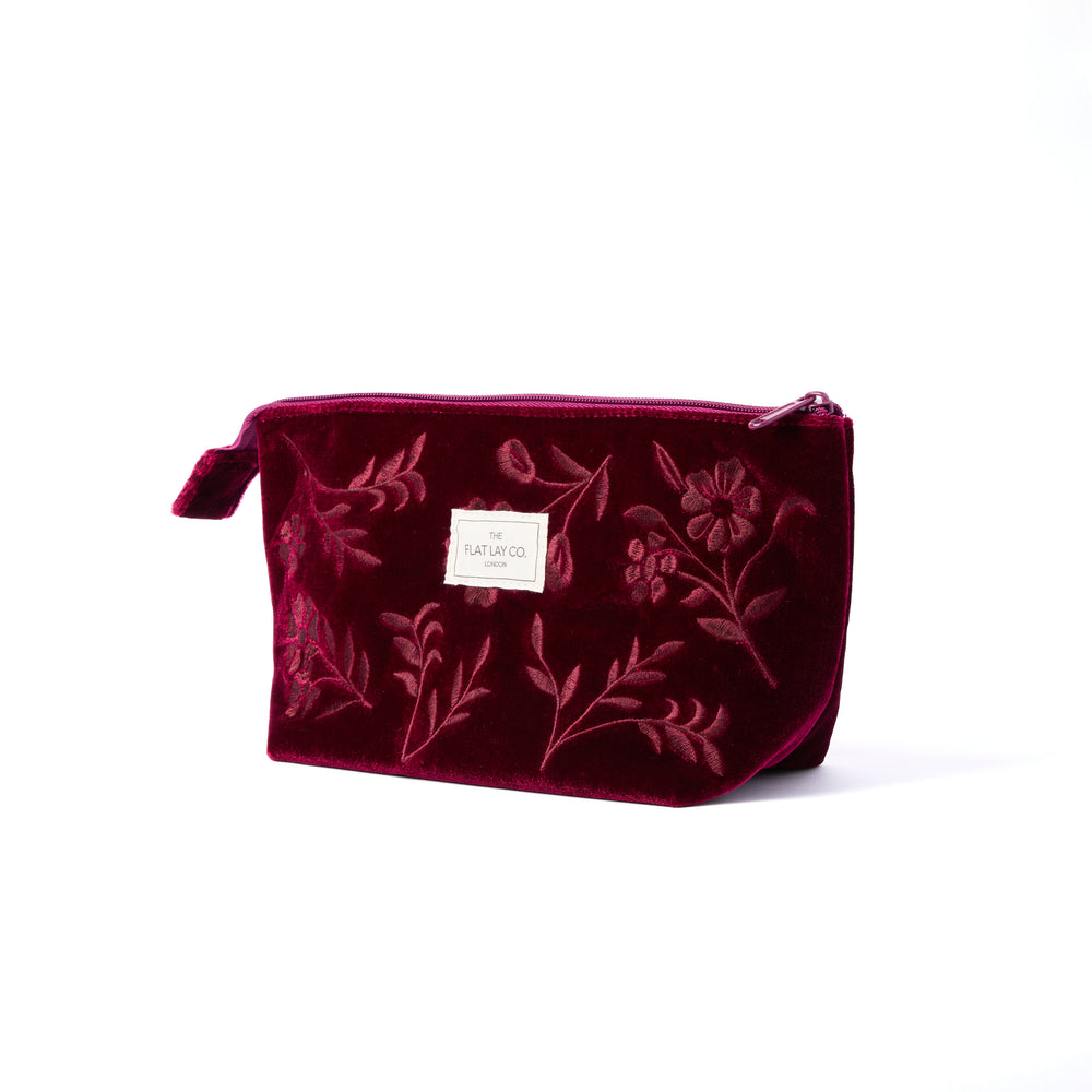 Essential Makeup Pouch - Dark Cherry Bloom Velvet
