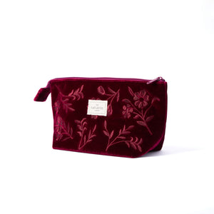 Essential Makeup Pouch - Dark Cherry Bloom Velvet