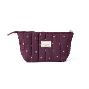 Padded Essential Makeup Pouch - Chocolate Plum Hearts
