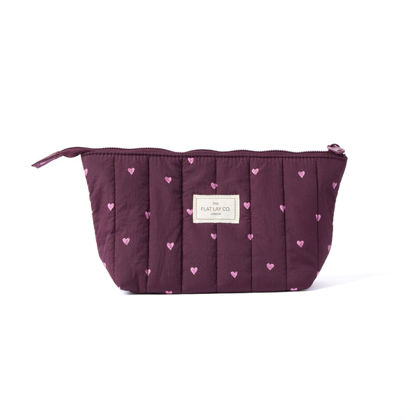 Padded Essential Makeup Pouch - Chocolate Plum Hearts