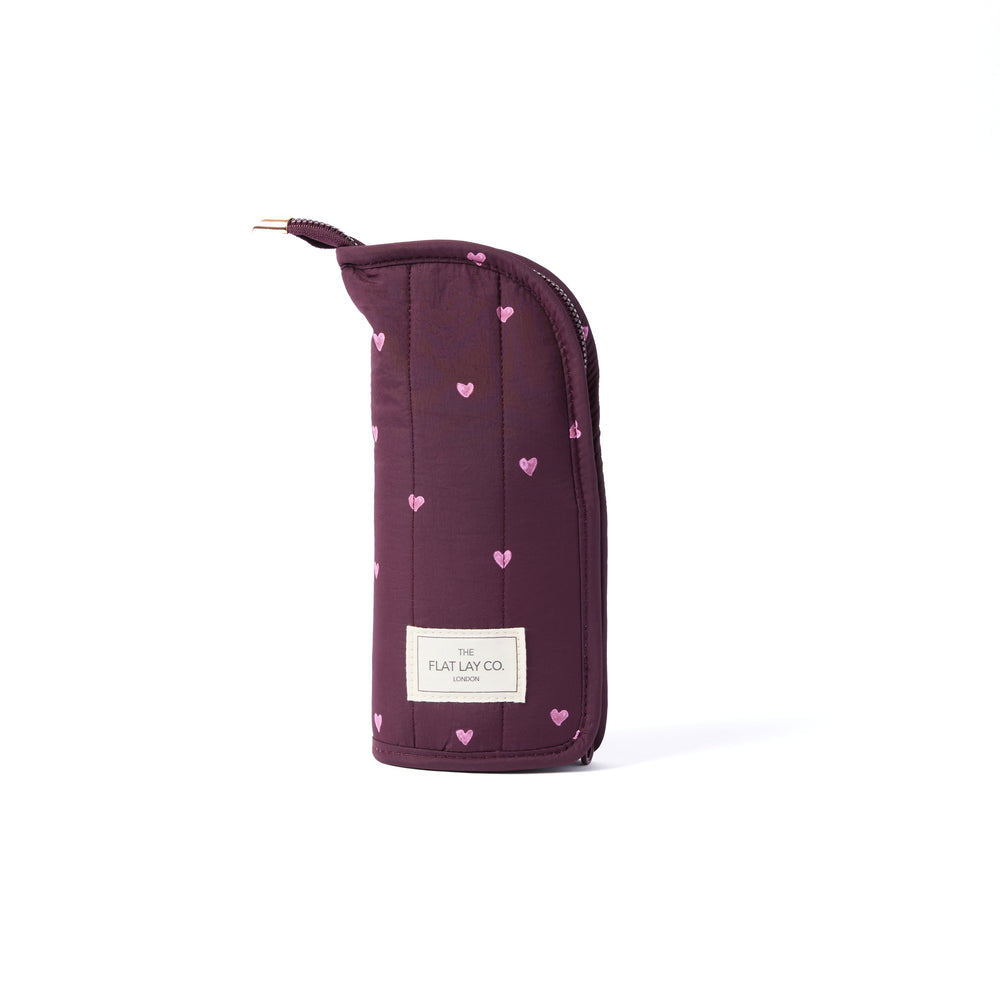 Marshmallow Box Bag & Brush Case Bundle - Chocolate Plum Hearts