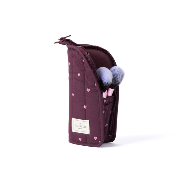 Marshmallow Box Bag & Brush Case Bundle - Chocolate Plum Hearts