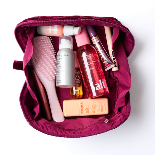 Flat Lay Makeup Box Bag - Dark Cherry Bloom Velvet