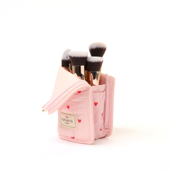 Marshmallow Box Bag & Brush Case Bundle - Sweet Pink Hearts