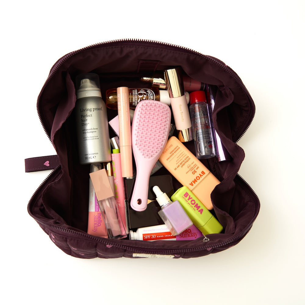 Marshmallow Box Bag & Brush Case Bundle - Chocolate Plum Hearts