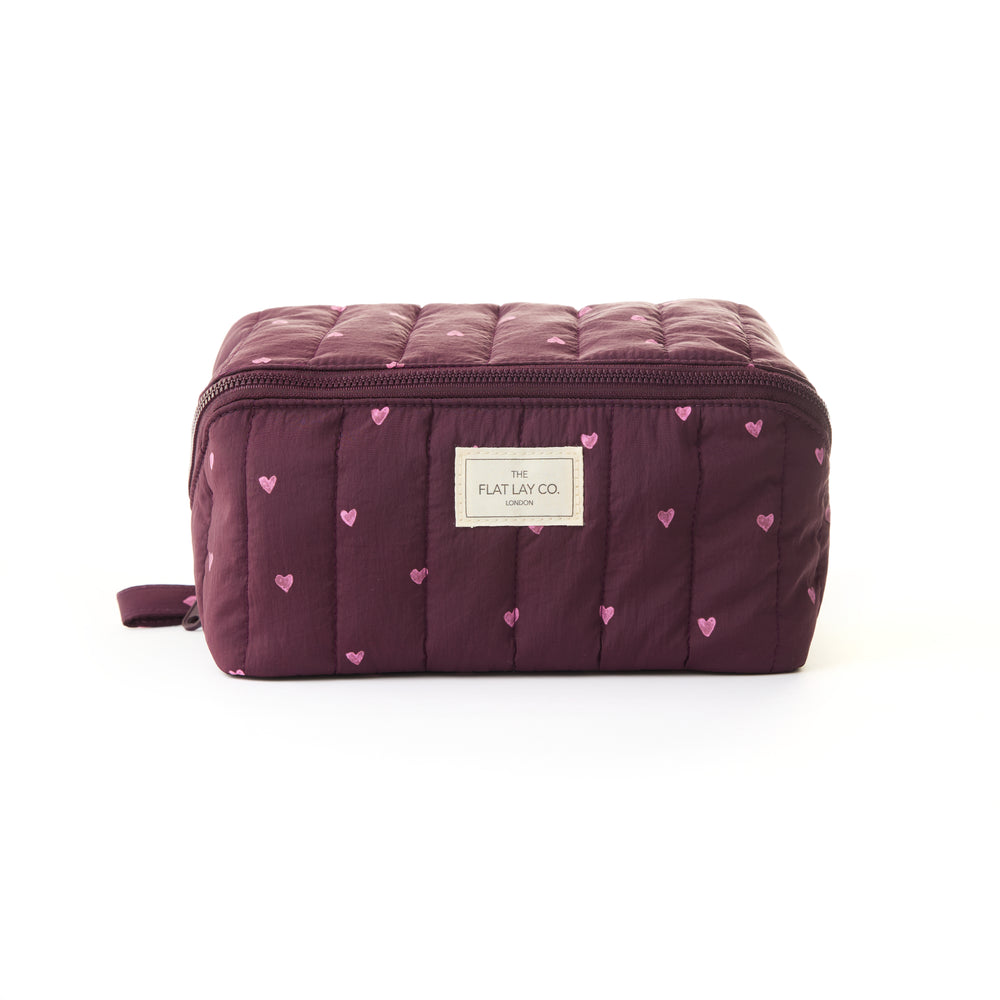Marshmallow Box Bag & Brush Case Bundle - Chocolate Plum Hearts
