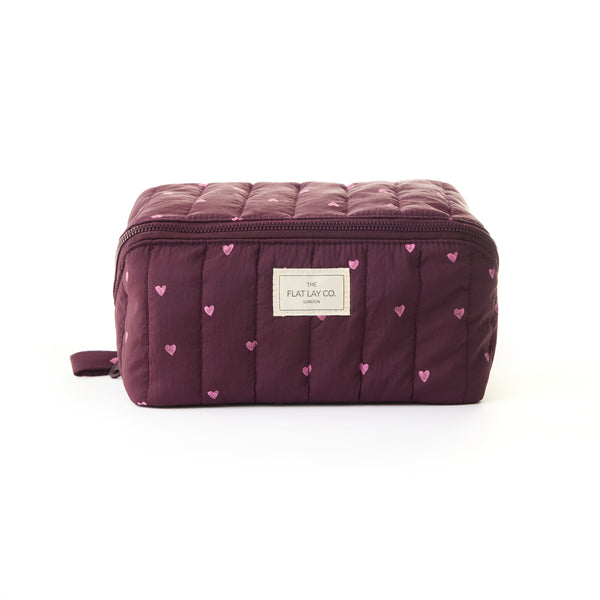 Marshmallow Box Bag & Brush Case Bundle - Chocolate Plum Hearts