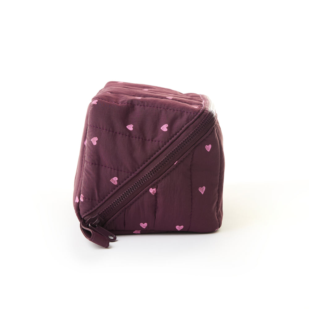 Marshmallow Flat Lay Makeup Box Bag - Chocolate Plum Hearts