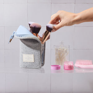 Drawstring & Brush Case Bundle - Cotton Grey Ribbed