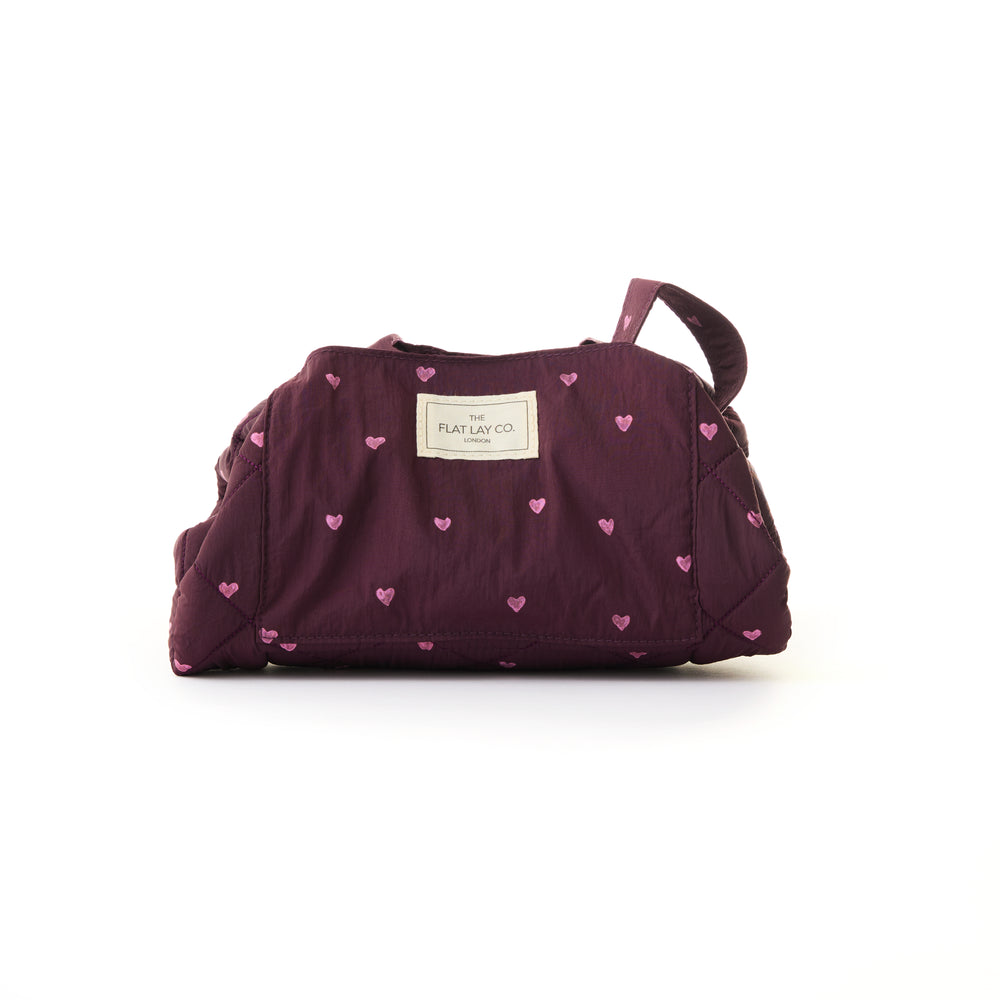 Parachute Drawstring Flat Lay Makeup Bag - Chocolate Plum Hearts