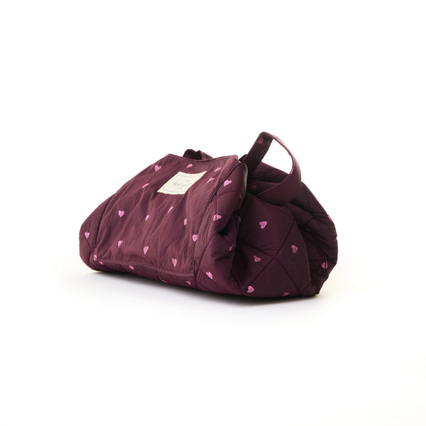 Parachute Drawstring Flat Lay Makeup Bag - Chocolate Plum Hearts