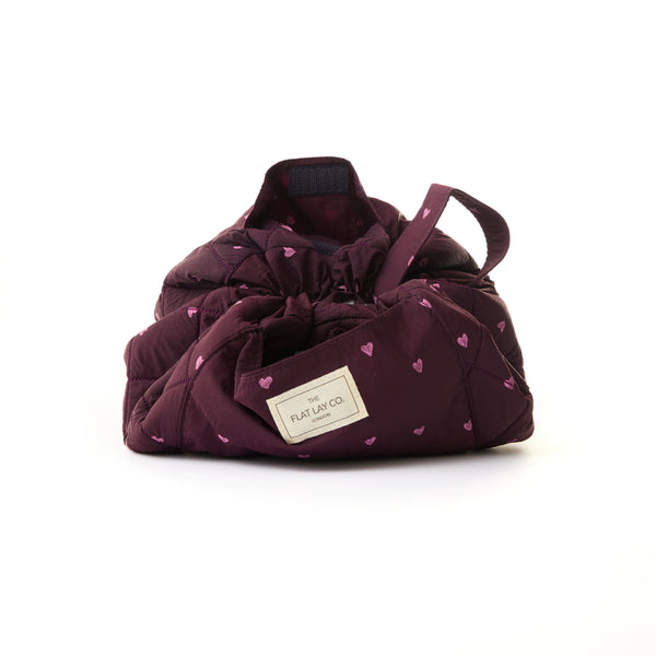 Parachute Drawstring Flat Lay Makeup Bag - Chocolate Plum Hearts