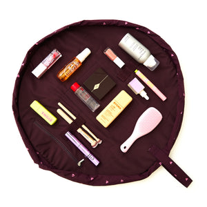 Parachute Drawstring Flat Lay Makeup Bag - Chocolate Plum Hearts